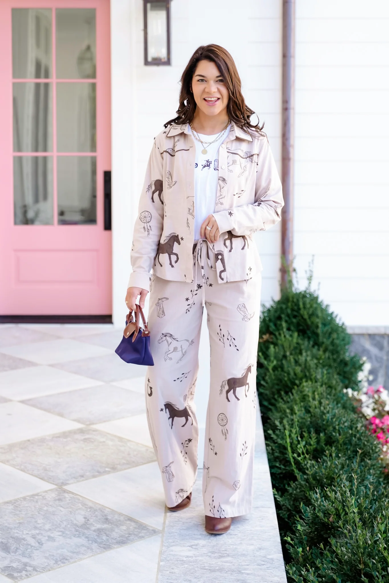 Western Print Drawstring Waist Pants - Image 2