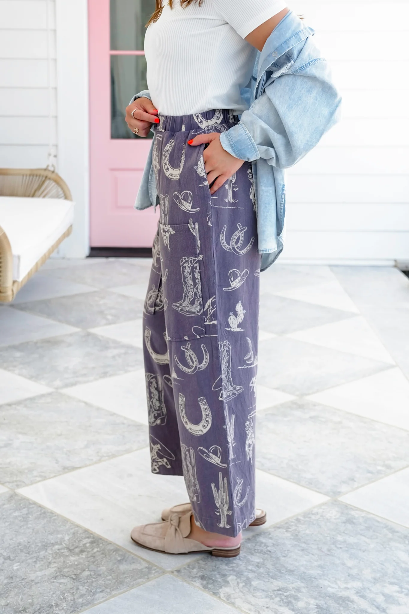 Western Print Wide Leg Pants - Image 4