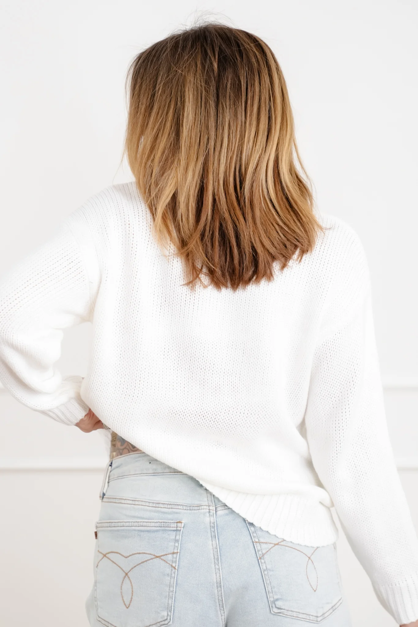 White Long Sleeve "USA" Pullover Knit Sweater - Image 3