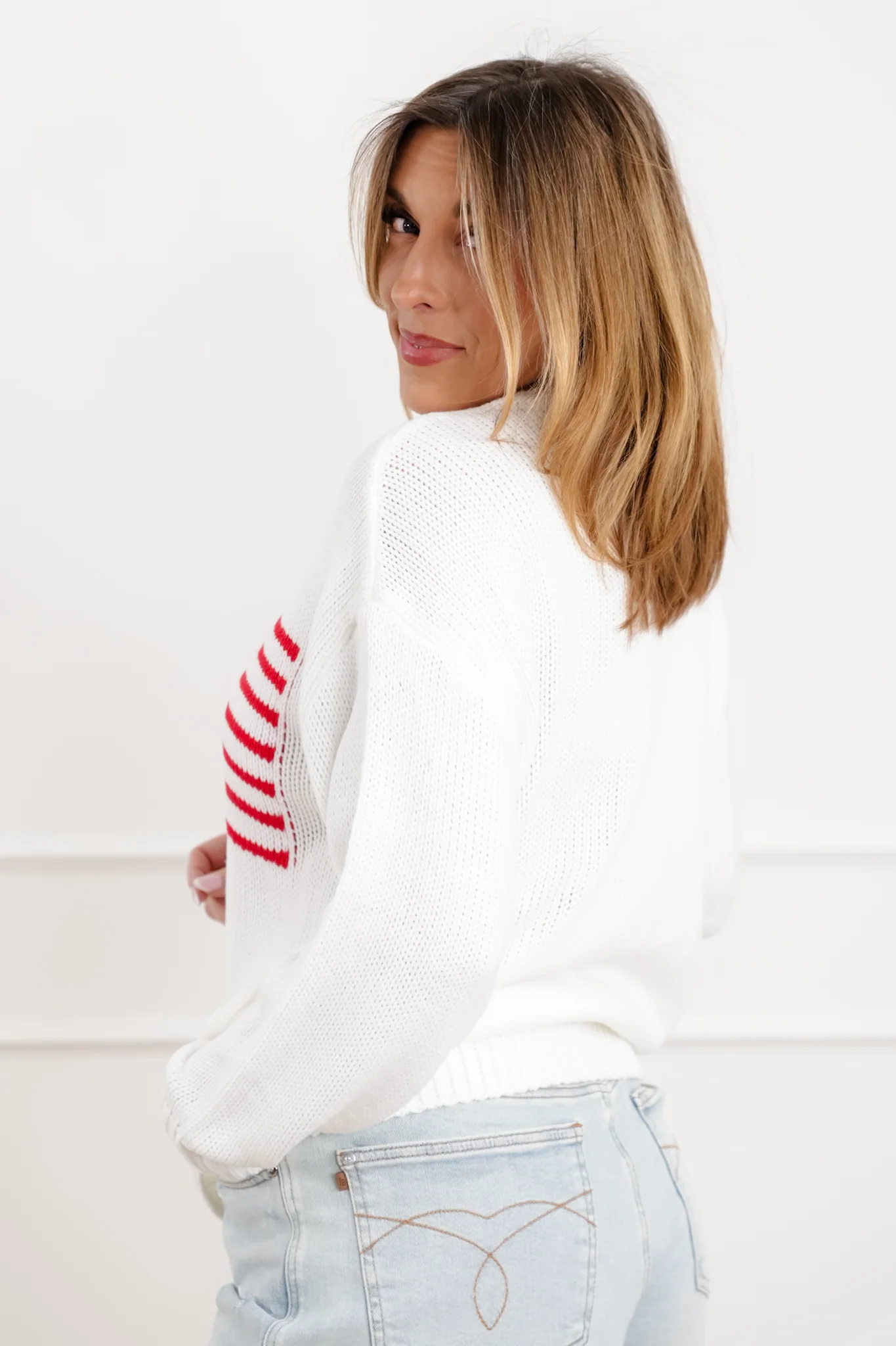 White Long Sleeve "USA" Pullover Knit Sweater - Image 4