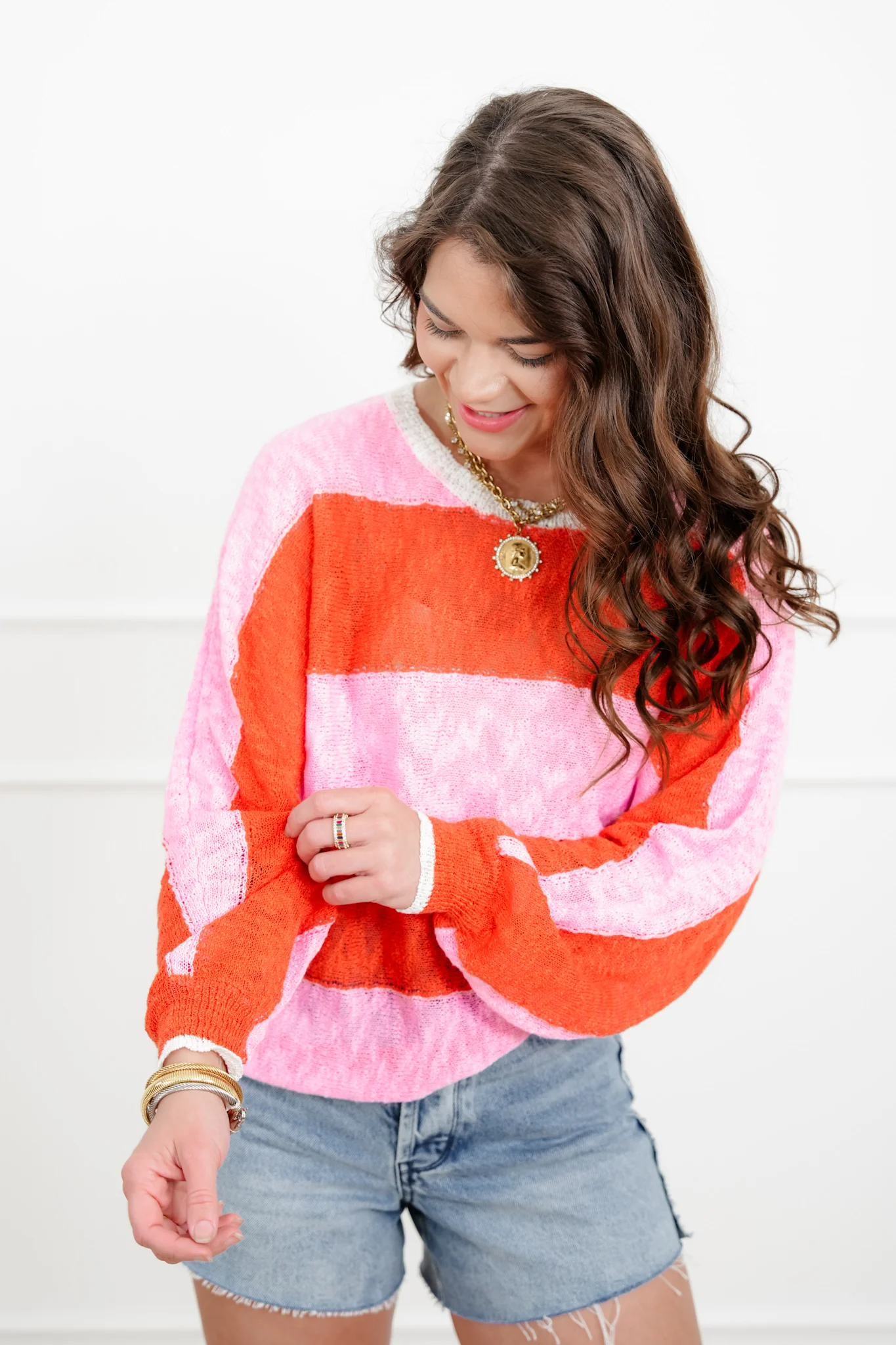 Wide Stripe Long Sleeve Pullover Knit Top - Image 2