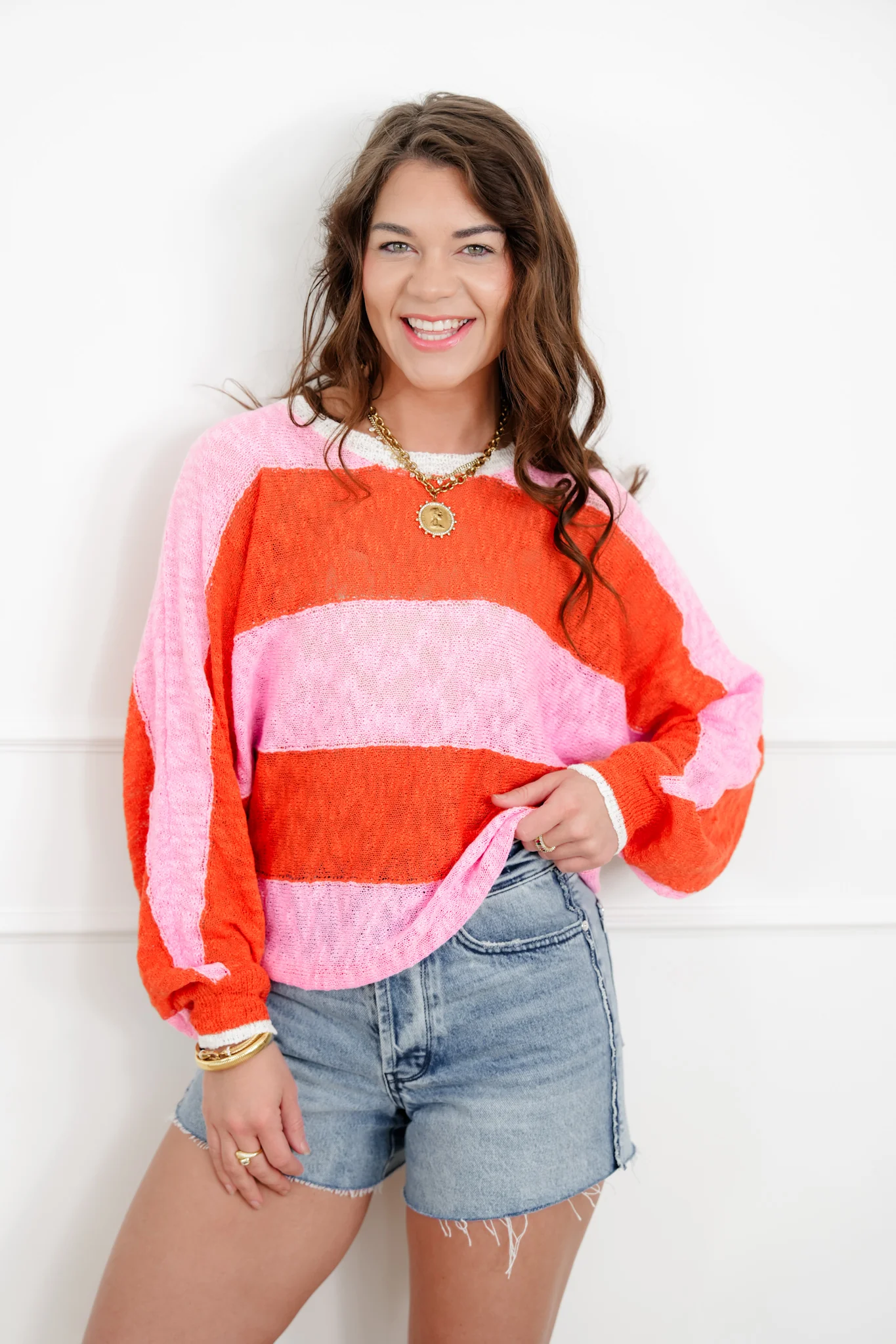 Wide Stripe Long Sleeve Pullover Knit Top - Image 3