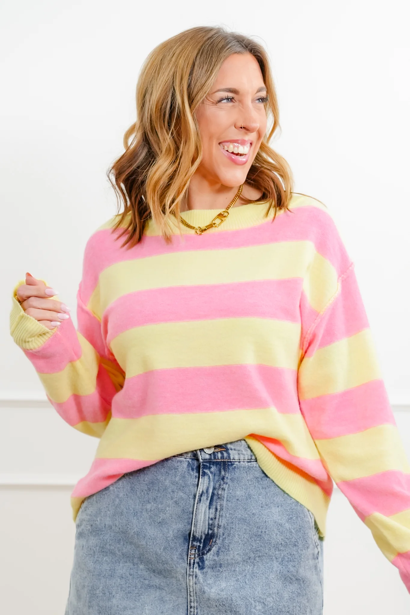 Wide Stripe Long Sleeve Pullover Sweater - Image 2