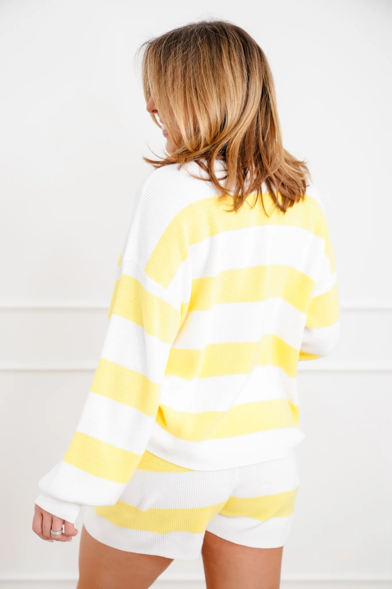 Wide Stripe Long Sleeve Sweater and Shorts Set - Image 8