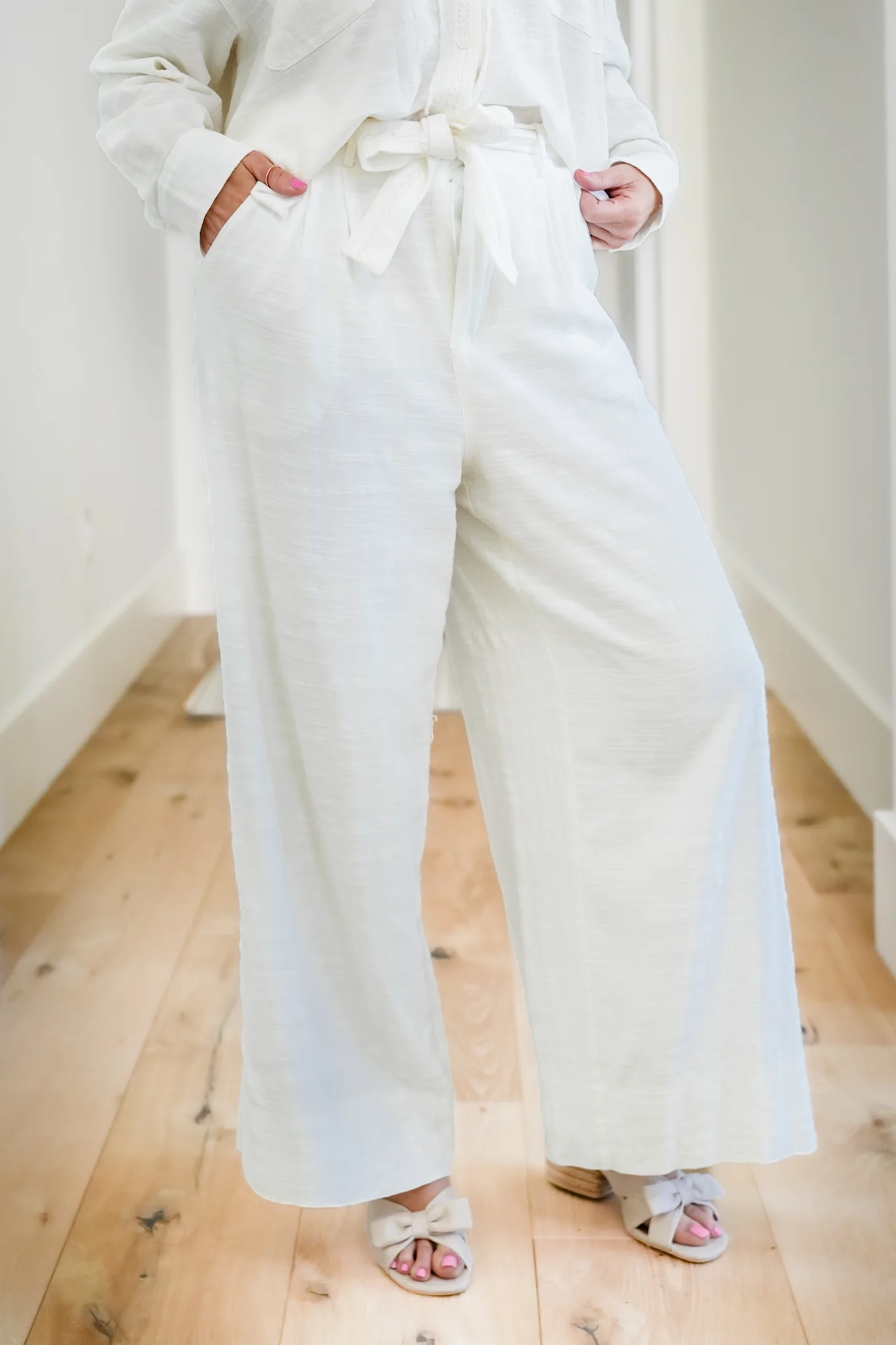 Woven Pants with Lace Trim Belt - Image 2