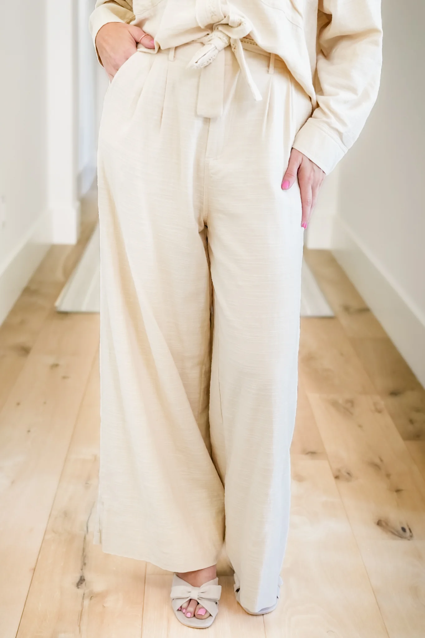 Woven Pants with Lace Trim Belt - Image 3
