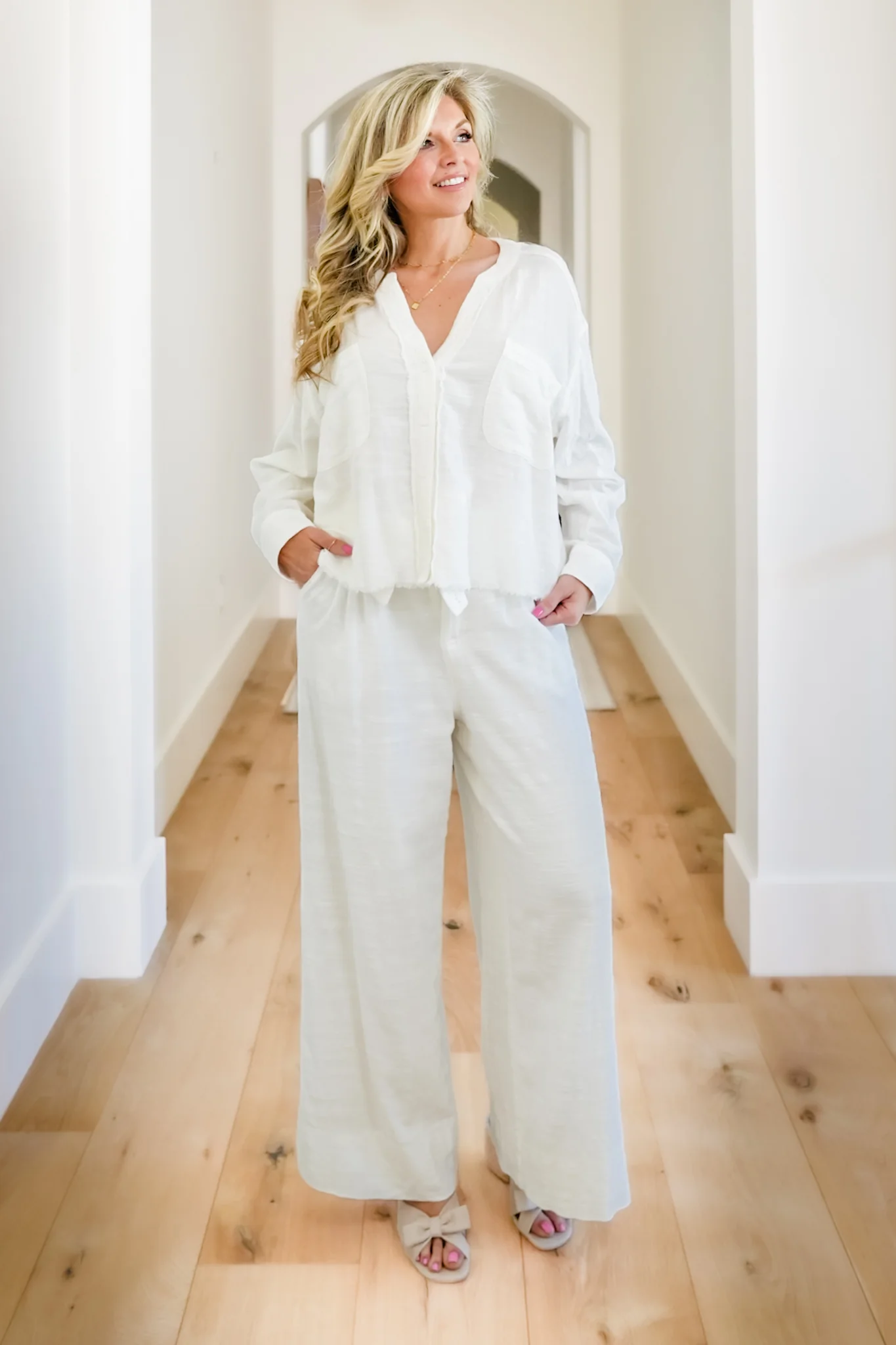 Woven Pants with Lace Trim Belt - Image 4