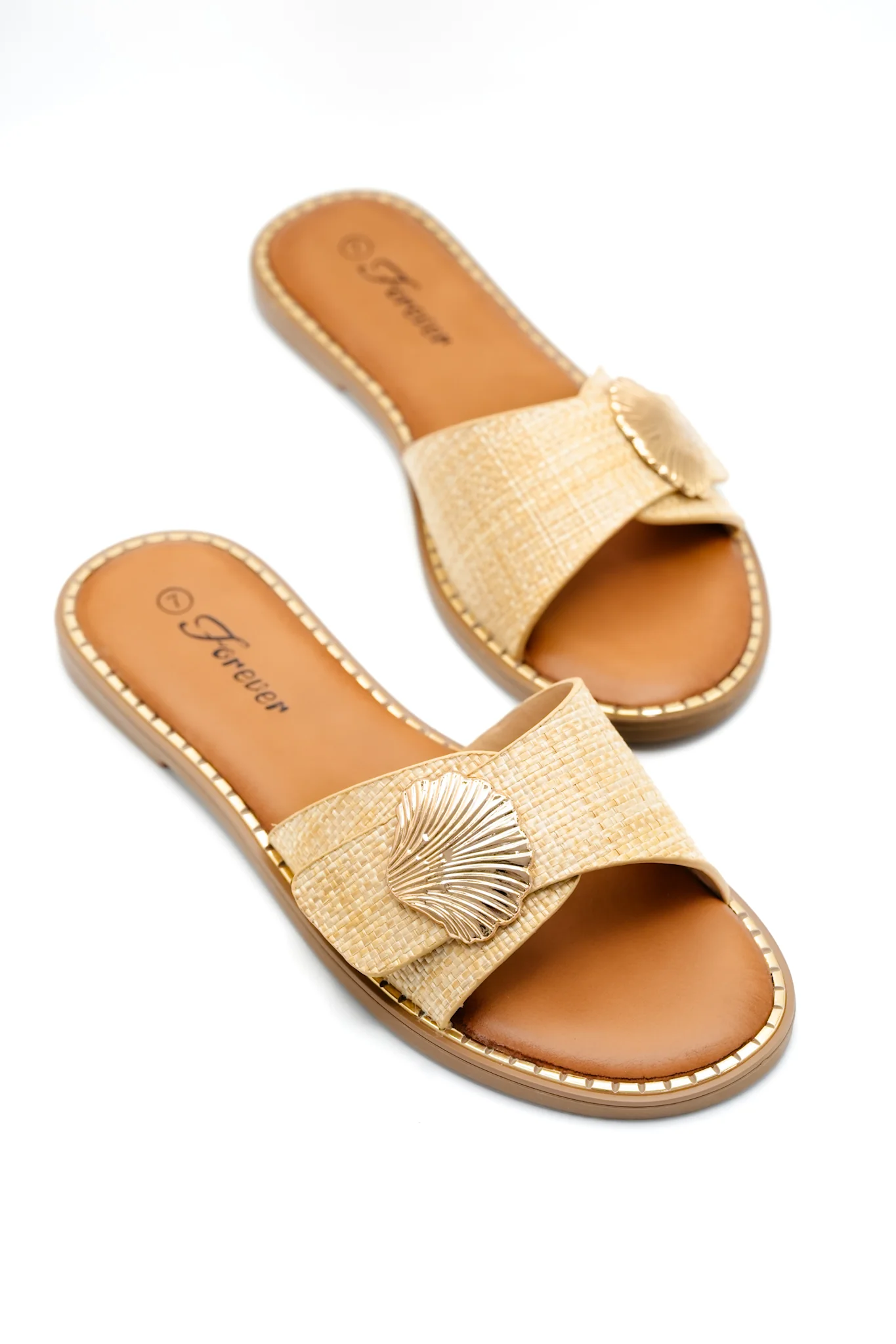 Woven Strap Slide Sandal with Shell Accent - Image 2