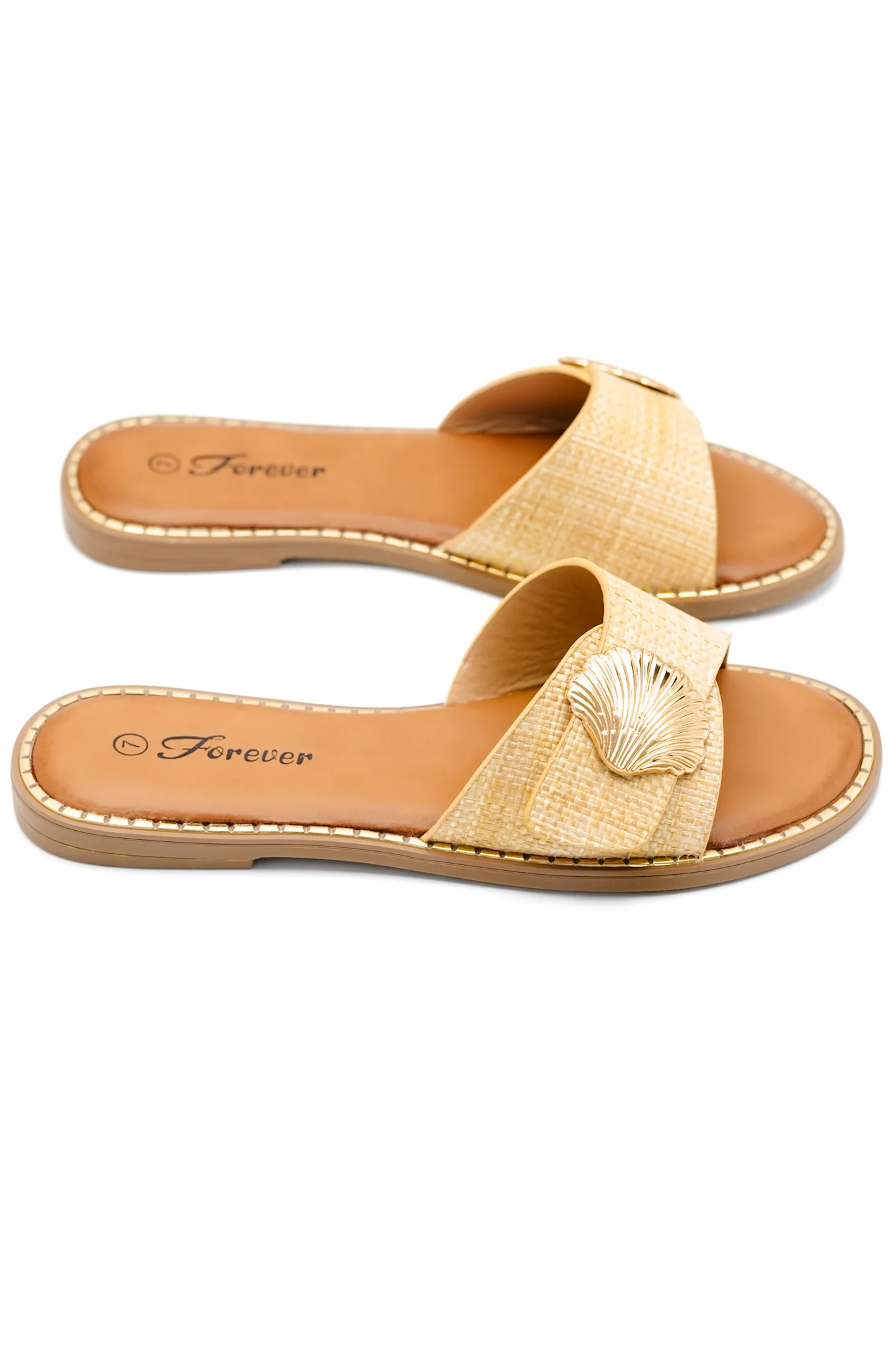 Woven Strap Slide Sandal with Shell Accent - Image 3