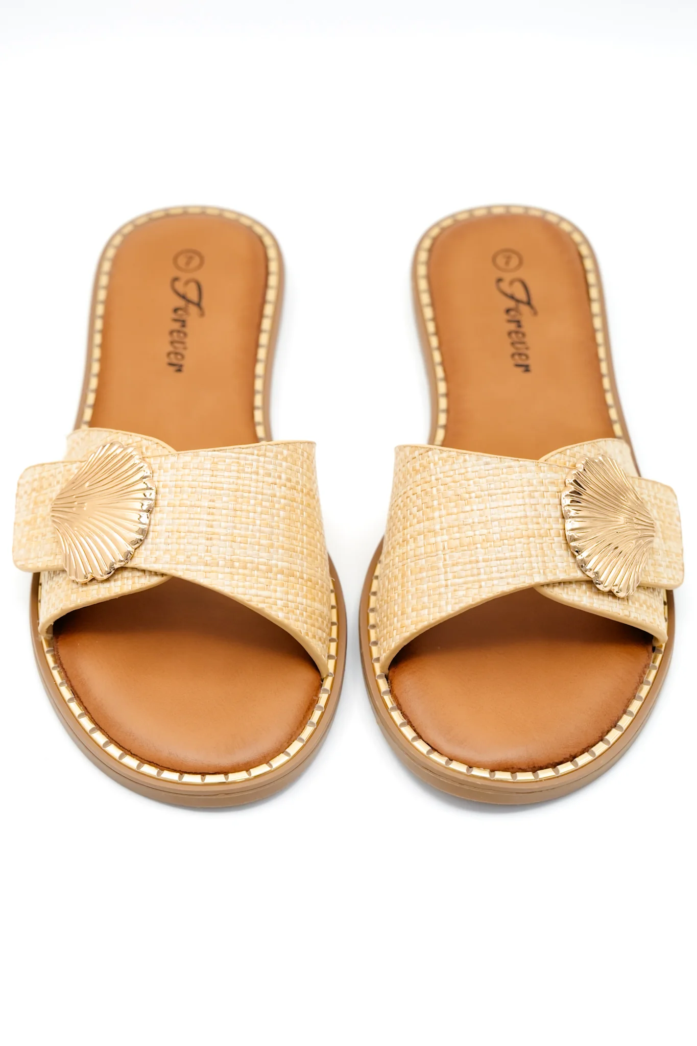 Woven Strap Slide Sandal with Shell Accent - Image 5