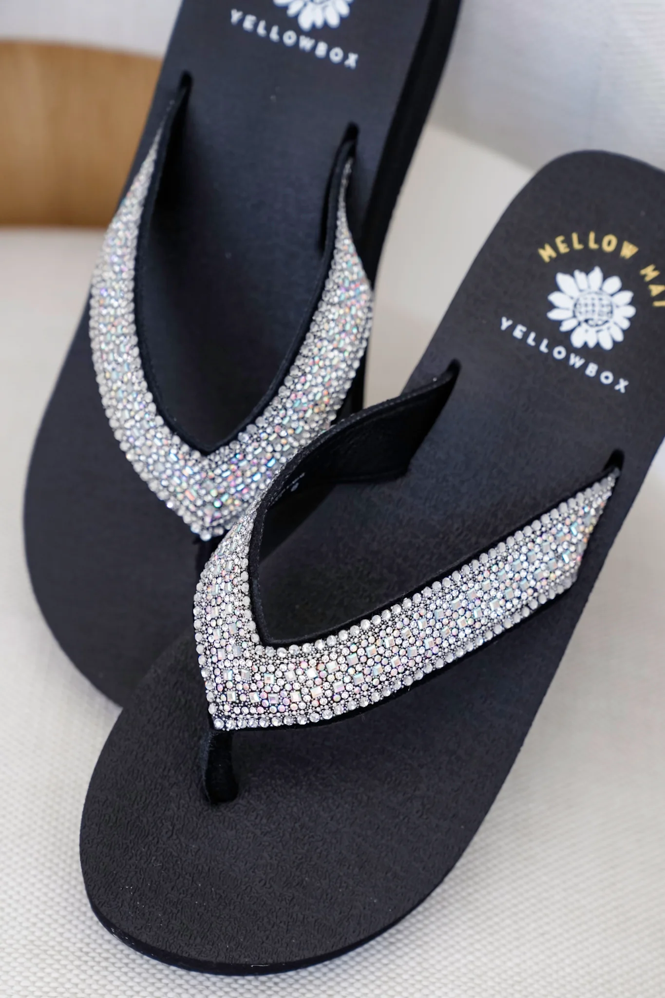 Yellow Box Rhinestone Wedge Flip Flop Sandals - Image 2