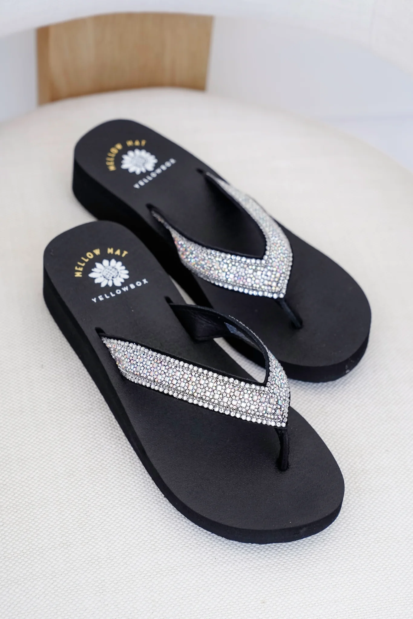 Yellow Box Rhinestone Wedge Flip Flop Sandals - Image 3
