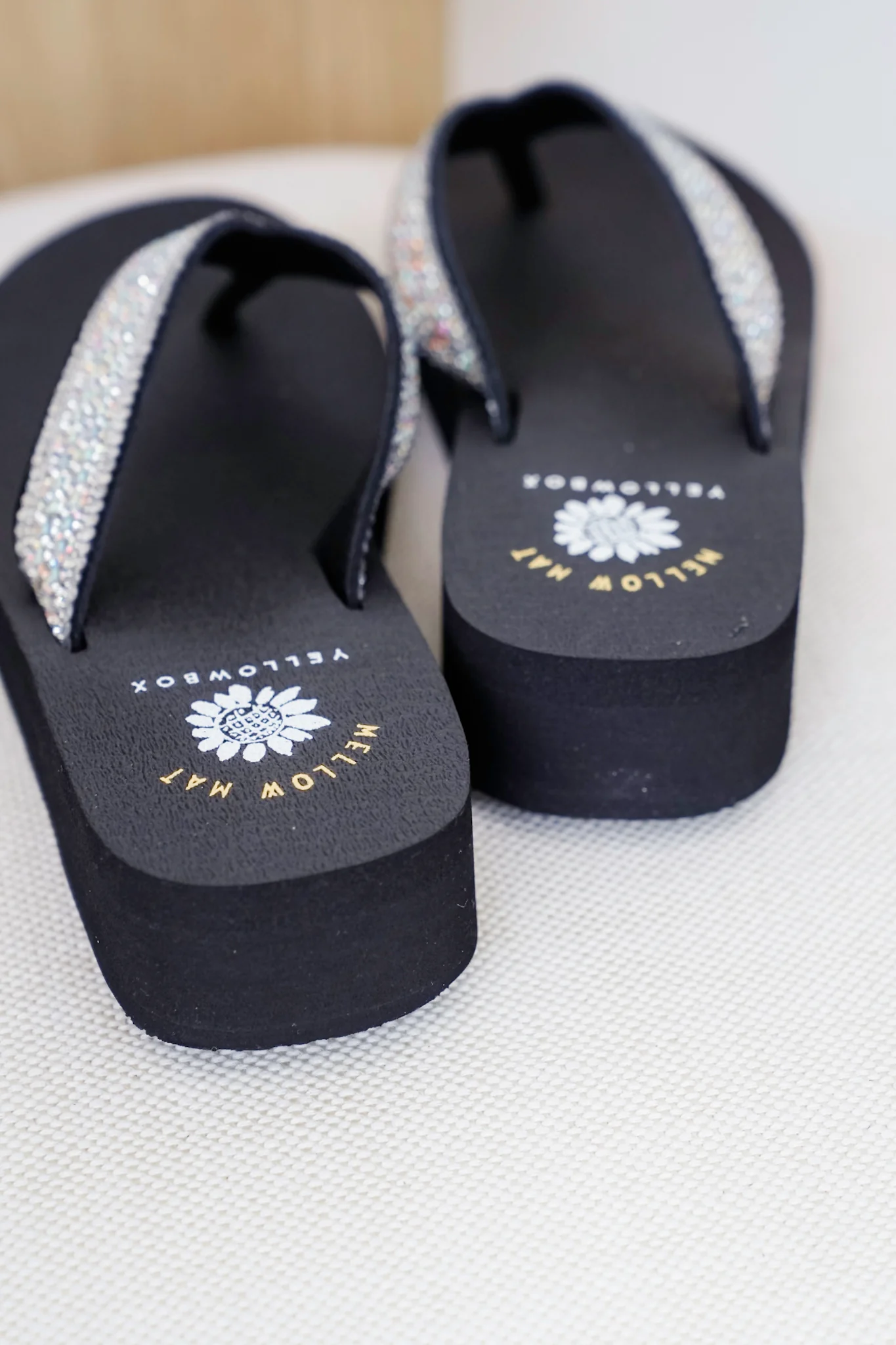 Yellow Box Rhinestone Wedge Flip Flop Sandals - Image 4