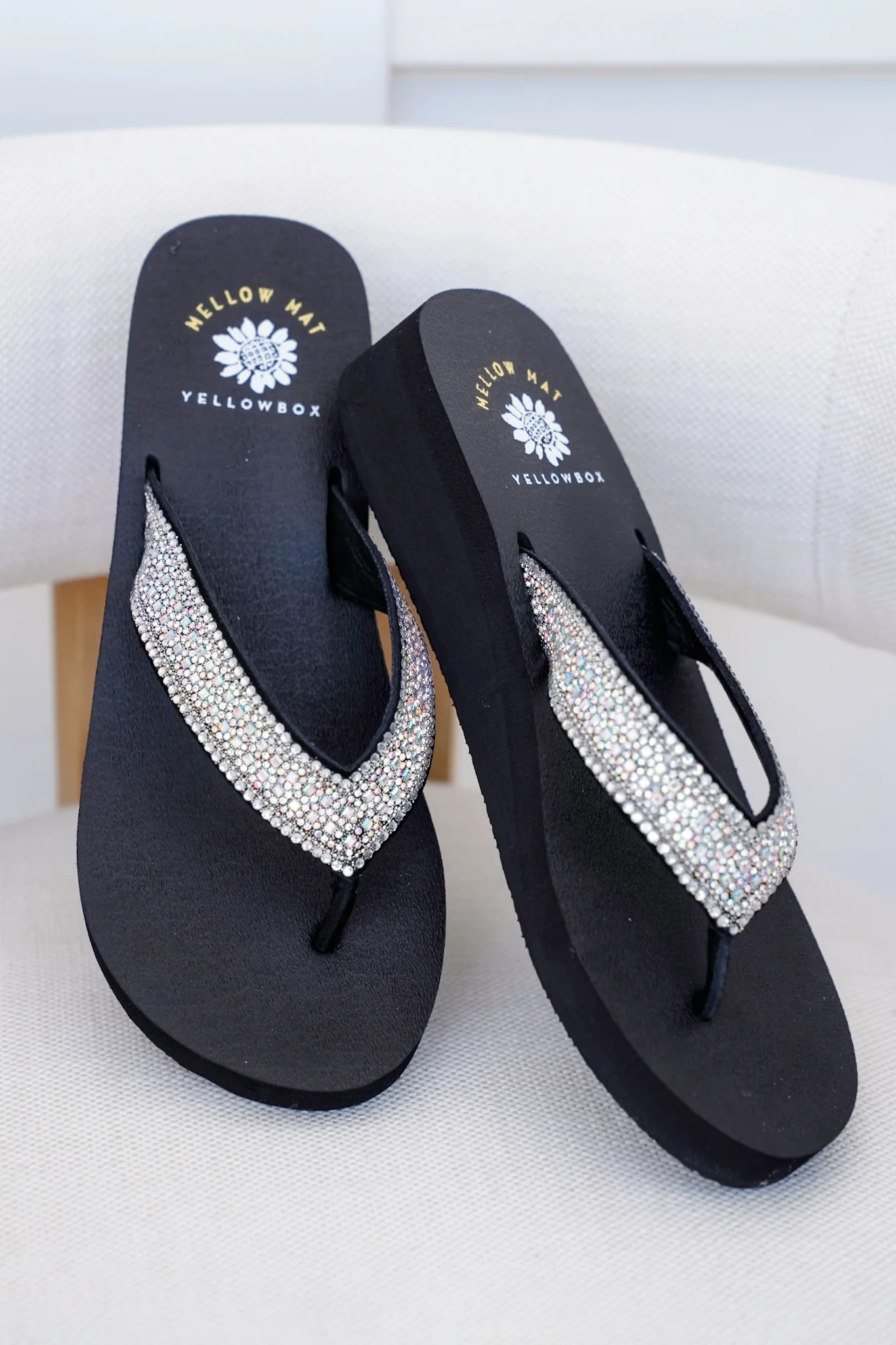 Yellow Box Rhinestone Wedge Flip Flop Sandals - Image 5
