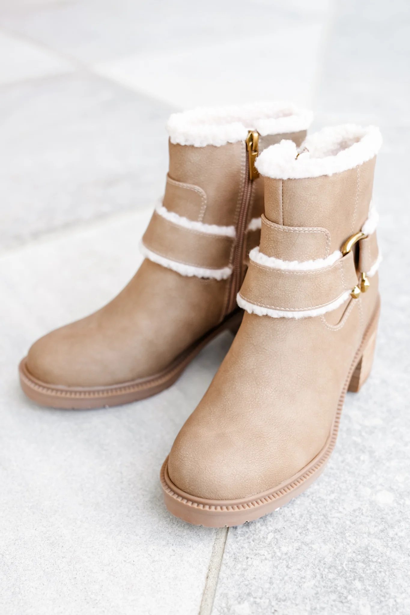 Yellow Box Vegan Suede Ankle Boot with Shearling Trim - Image 2