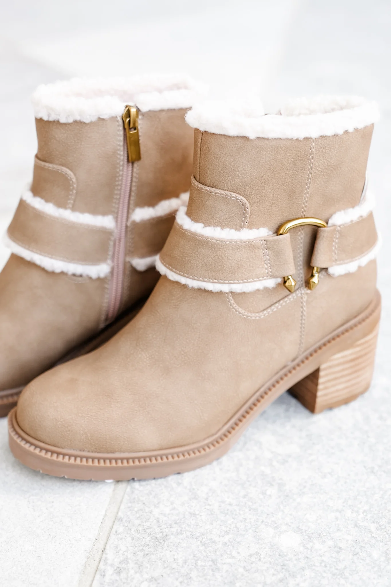 Yellow Box Vegan Suede Ankle Boot with Shearling Trim - Image 4