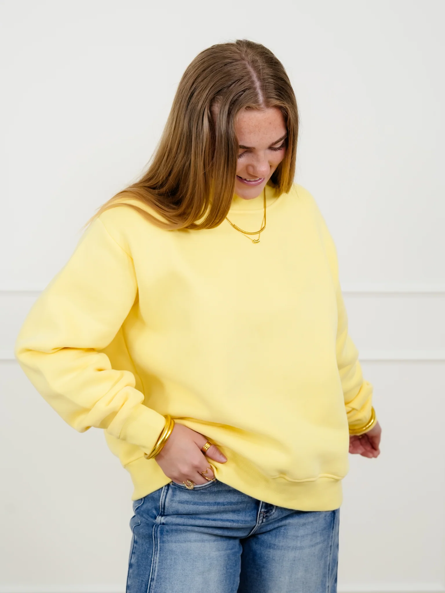 Yellow Long Sleeve Mock Neck Sweatshirt - Image 2