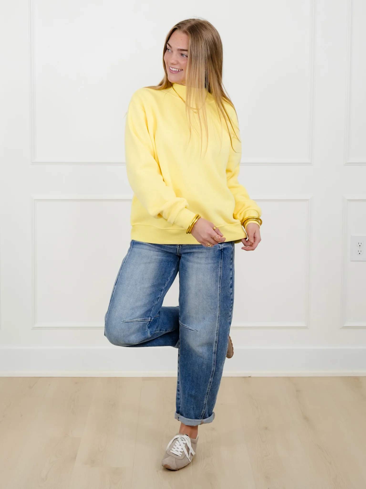 Yellow Long Sleeve Mock Neck Sweatshirt - Image 3