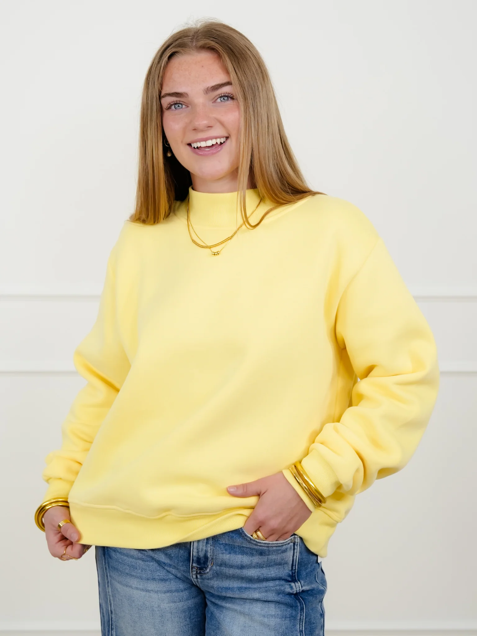Yellow Long Sleeve Mock Neck Sweatshirt - Image 4